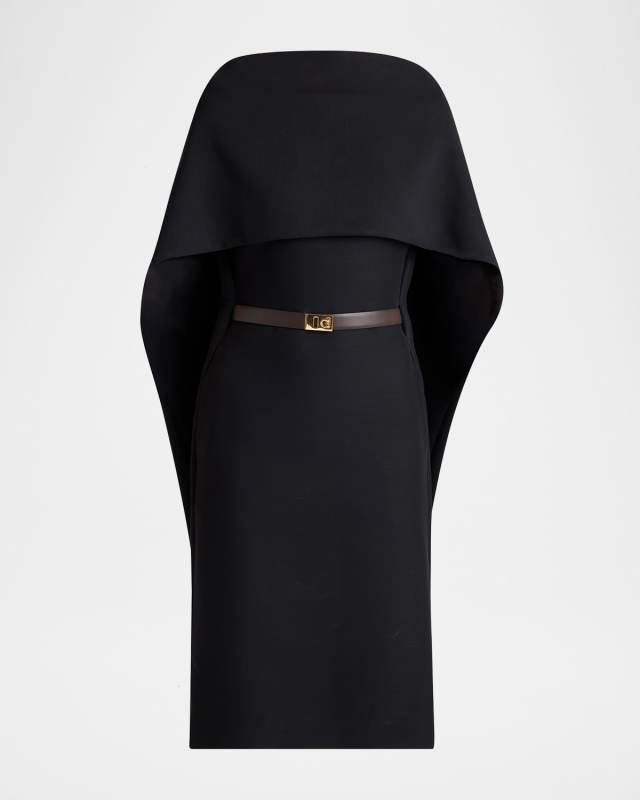 V-Back Cape Midi Dress